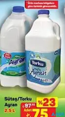 SÜTAŞ/TORKU AYRAN 2,5 L fiyat ve kampanya bilgisi